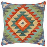 handmade Traditional Pillow Rust Blue Hand-Woven SQUARE 100% WOOL  Hand woven turkish pillow  2 x 2